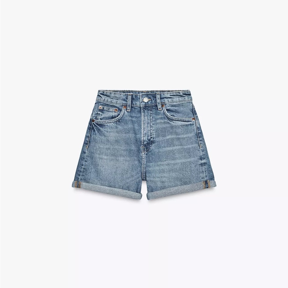 Zara High Waist Blue Denim Shorts